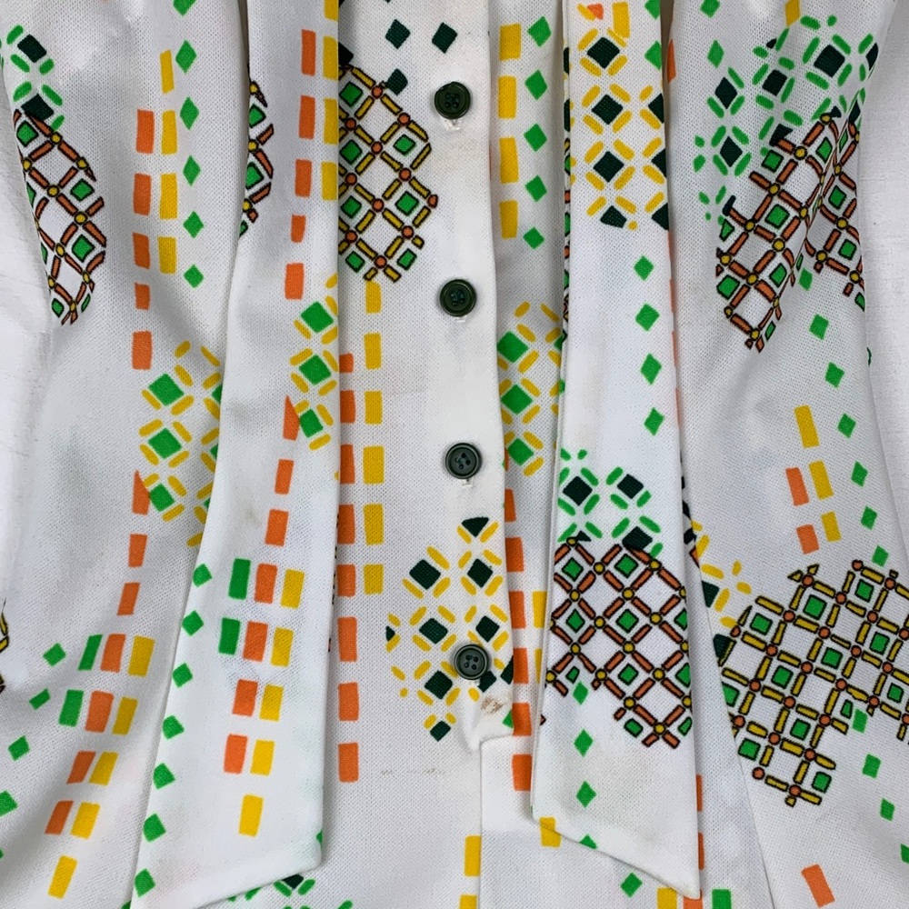 vintage 70s mini dress small medium print 60 Multicolor Geometric Pattern Shirt - Picture 3 of 10